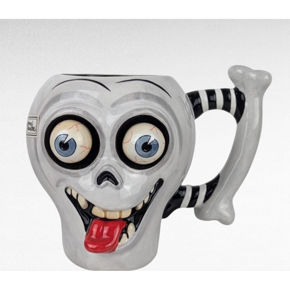Department 56‎ moving googly eye tongue out skull mug limited edition 2002